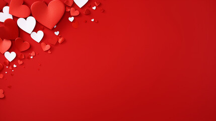 Red background with hearts. Valentine's Day background. There is space for text. Copy space. Generative AI.
