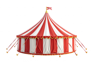 Circus tent isolated on transparent background, Striped dome of traveling circus in amusement park