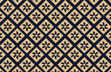 Flower geometric pattern. Seamless vector background. Gold and dark blue ornament. for fabric, wallpaper, packaging.
