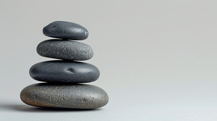 Fototapeta na wymiar Pebble stone stack on light gray background. 