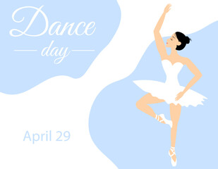 International Dance Day. Cute ballerina on a light blue background.