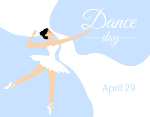 International Dance Day. Graceful ballerina on a light blue background.