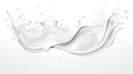 White milk wave splash with splatters and drops isolated in transparent background. - obrazy, fototapety, plakaty