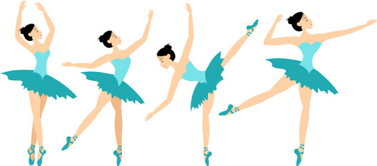 Classical ballet. Set of ballerinas in ballet poses. - obrazy, fototapety, plakaty