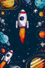 A minimal hand drawn style space theme, Generative AI