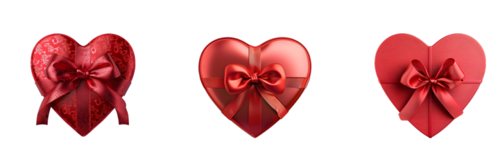 Set of Heart-Shaped Gift Boxes for Valentine day's on Transparent Background
