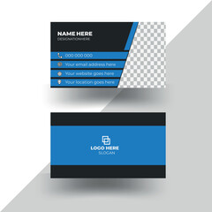 Creative modern clean corporate double-side business card template, personal visiting card, vector illustration, professional simple identity blue and black elegant visiting card