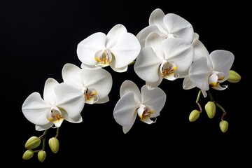 Fototapeta na wymiar The branch of white orchid on a black background. isolated object.