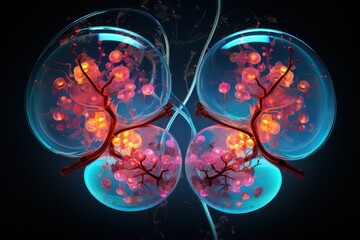 Human kidney in digital art and colour background