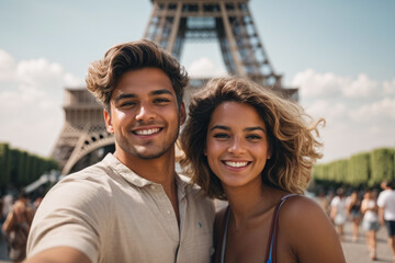 portrait of a couple in summer vacation Paris