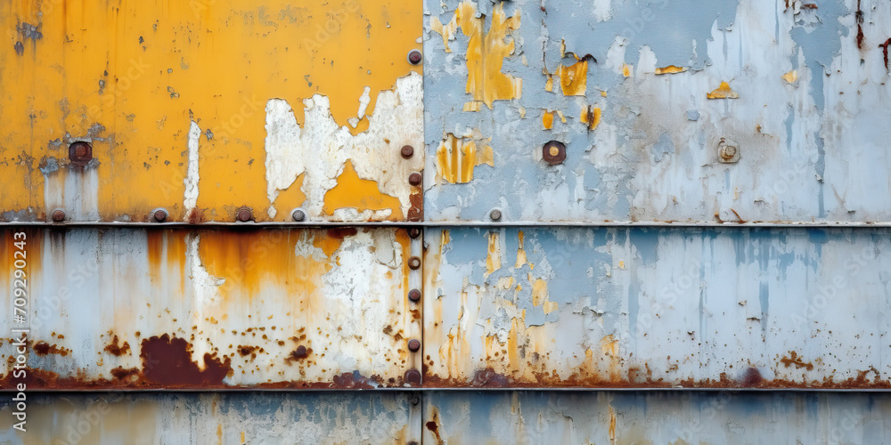 Aufkleber grunge metallic surface with rusty patterns, showcasing a weathered and textured abstract background