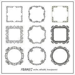 Vintage calligraphic frames. Retro elegant ornamental borders for certificates, invitations, save the date.
