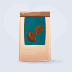 Bag of coffee beans. Design of ground coffee in a bag. Vector illustration