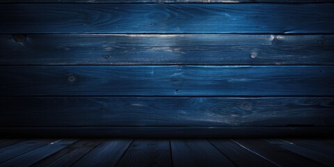 Dark blue backdrop with wooden planks. - obrazy, fototapety, plakaty