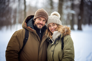 Obraz premium Adult couple at outdoors in winter clothes