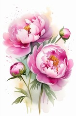 peony flowers watercolor, illustration, spring, flowers, bouquets, flora, pink, on a white background