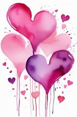 pink hearts on a white background, heart, watercolor, style, smudges, drawing, illustration, postcard, header