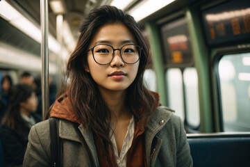 asian young woman in the train