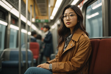 asian young woman in the train