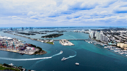 Drone view of of the intercoastal of the city of Miami