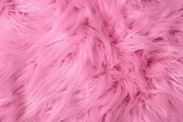Fototapeta premium Pink fur texture top view. Pink sheepskin background. Fur pattern. Texture of pink shaggy fur. Wool texture. Sheep fur close up