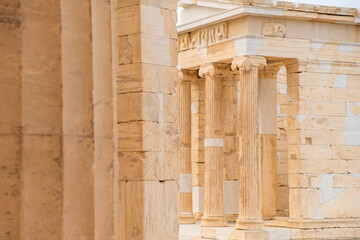 Temple of Athena Nike with columns on the Acropolis in Athens, Greece. Fully Ionic temple on the...