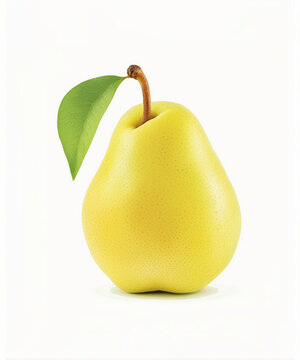 Ripe And Yellow Pear Fruit with a glossy sheen Isolated On a White Background, 