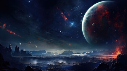 Milky way galaxy planet dark background Ai generative