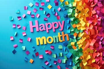 Happy month. Congratulations inscriptions in rainbow style