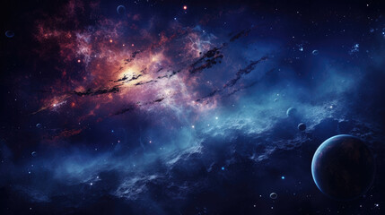 Obraz na płótnie Canvas Milky way galaxy planet dark background Ai generative