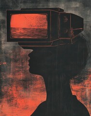 Abstract human silhouette with television set as head