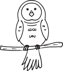 Obraz premium Owl sitting on a branch, illustration in doodle style