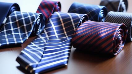 Assortment of men's ties, accessories.