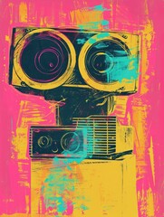 Retro camera illustration in vibrant neon colors artwork