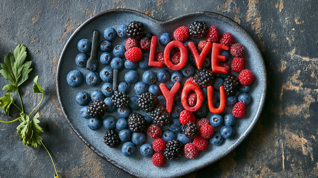 Heart-Shaped Berry and Mango Platter with Love Message