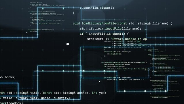 perfect modern programming software code animation with neon glowing lines around on black background