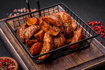 Delicious crispy potato wedges with garlic, salt, spices and herbs