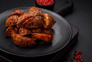 Delicious crispy potato wedges with garlic, salt, spices and herbs