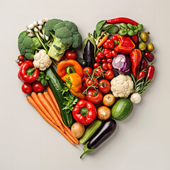 Heart shape by various vegetables and fruits. Healthy food concept. with copy space.