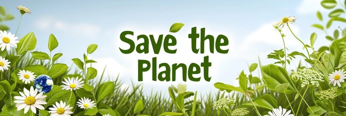 Save the planet. Floral wreath of green leaves.