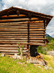 Swiss Alps Mountain Log Cabin Barn - 709297405