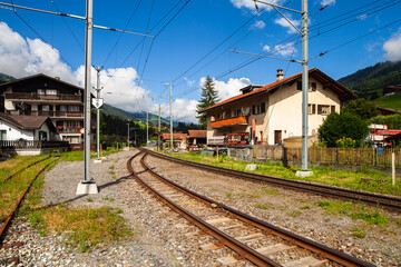 Rural Swiss Alps Mountain Valley Village - 709297427