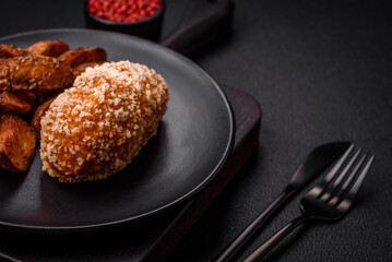 Delicious fresh cutlet or meatball Kiev style with filling