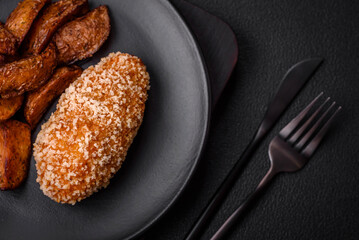Delicious fresh cutlet or meatball Kiev style with filling