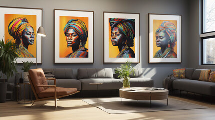 Vibrant African Art Portraits Adorning Modern Living Room