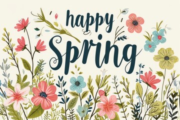 Greeting card "Happy Spring" with flowers