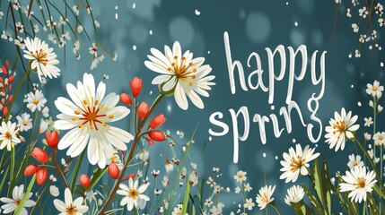 Greeting card "Happy Spring" with flowers