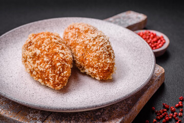 Delicious fresh cutlet or meatball Kiev style with filling
