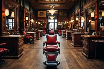 Modern and stylish barber shop interior with professional workspace in a contemporary hair salon