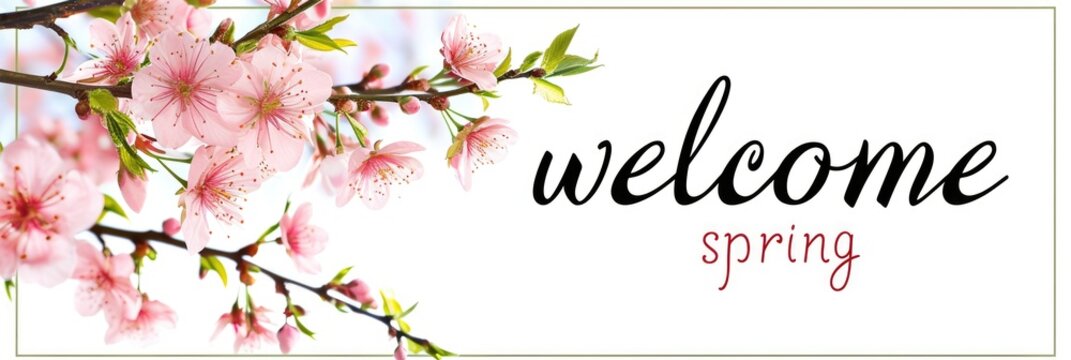 Spring Welcome poster with flowers. Spring greeting card with flowers.